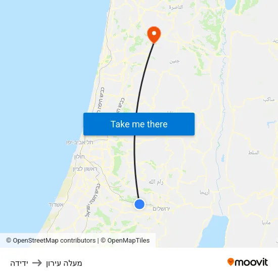 ידידה to מעלה עירון map