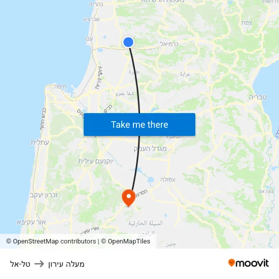 טל-אל to מעלה עירון map