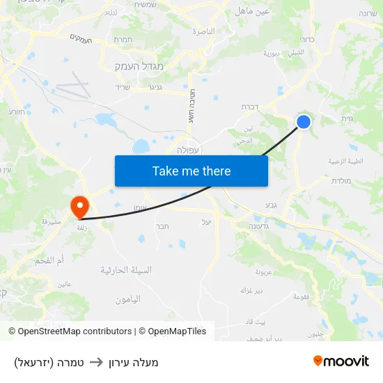טמרה (יזרעאל) to מעלה עירון map