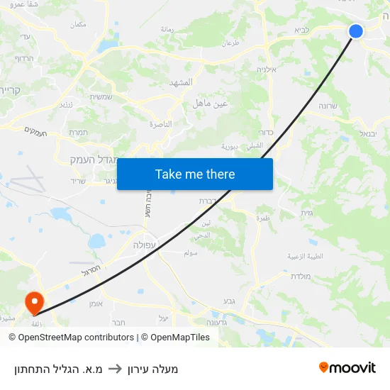 מ.א. הגליל התחתון to מעלה עירון map
