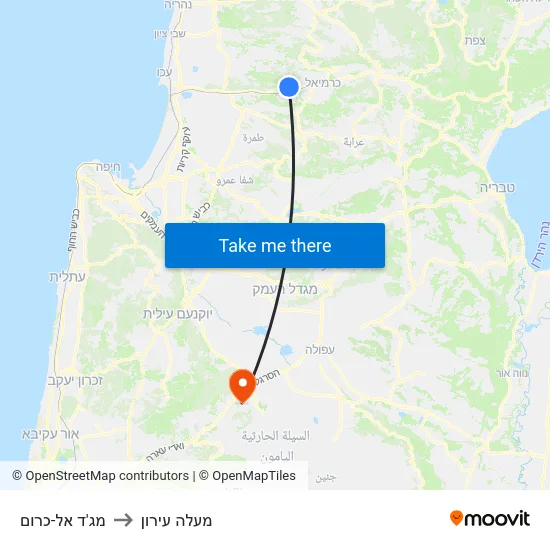 מג'ד אל-כרום to מעלה עירון map