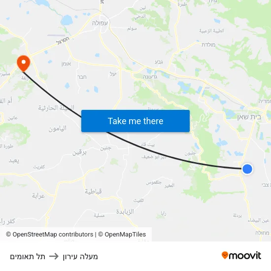 תל תאומים to מעלה עירון map