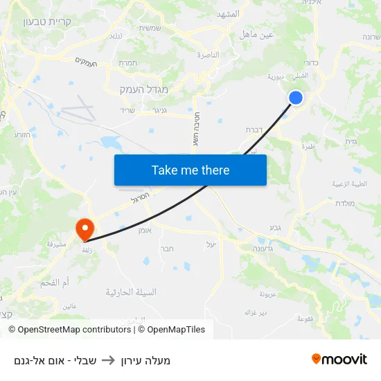 שבלי - אום אל-גנם to מעלה עירון map