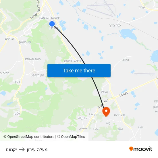 יקנעם to מעלה עירון map