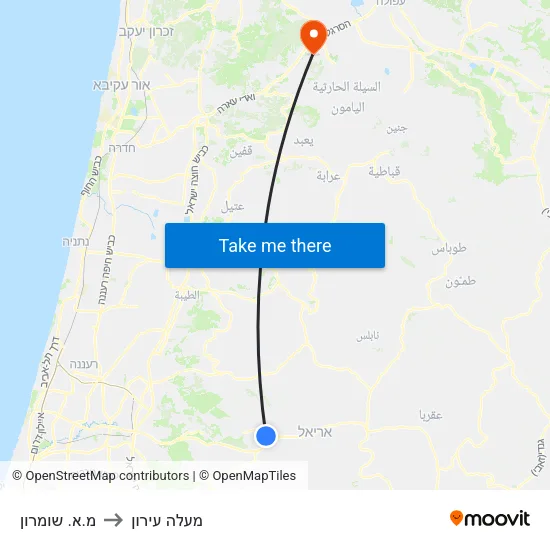 מ.א. שומרון to מעלה עירון map