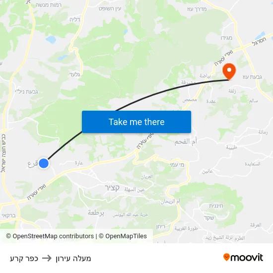 כפר קרע to מעלה עירון map