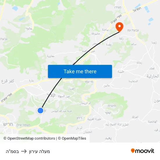 בסמ"ה to מעלה עירון map