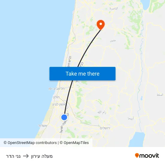 גני הדר to מעלה עירון map