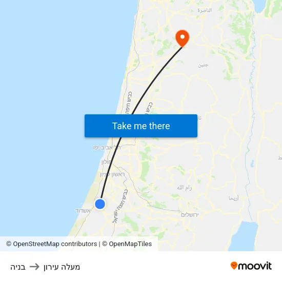 בניה to מעלה עירון map