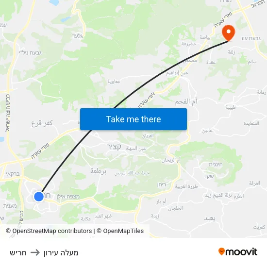 חריש to מעלה עירון map