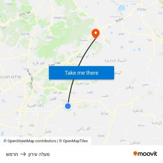חרמש to מעלה עירון map