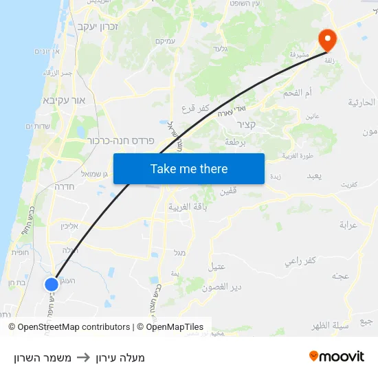 משמר השרון to מעלה עירון map