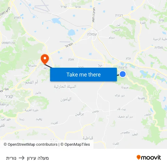 נורית to מעלה עירון map