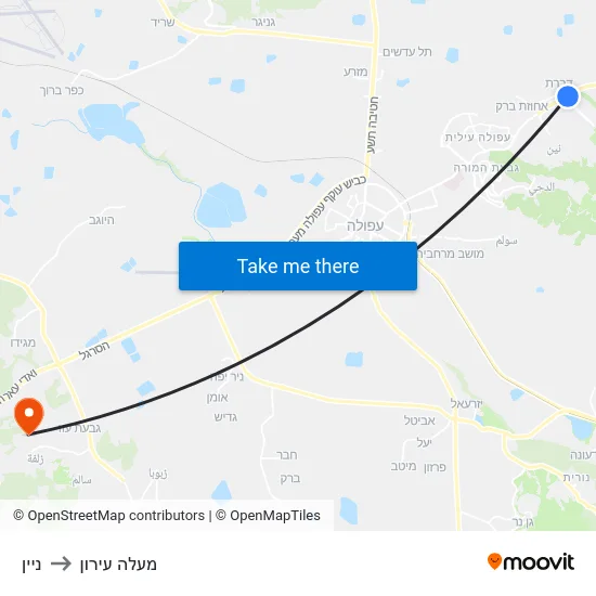 ניין to מעלה עירון map