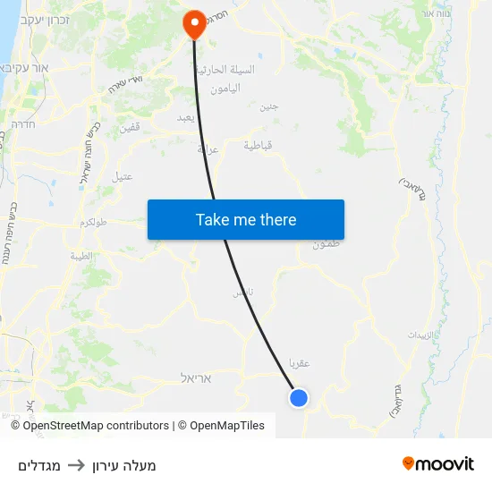 מגדלים to מעלה עירון map
