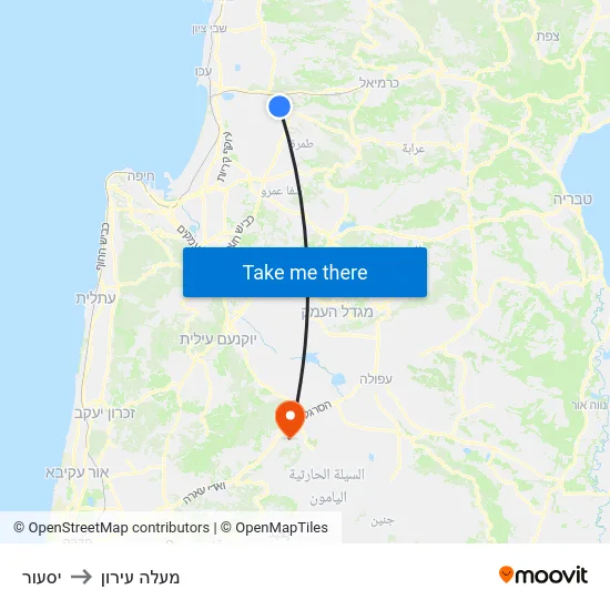 יסעור to מעלה עירון map