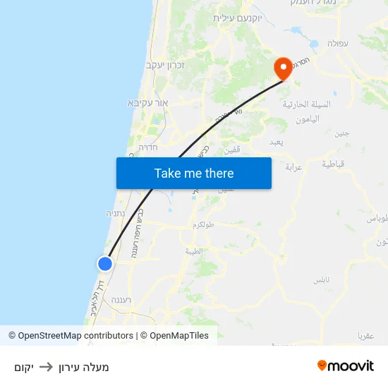 יקום to מעלה עירון map