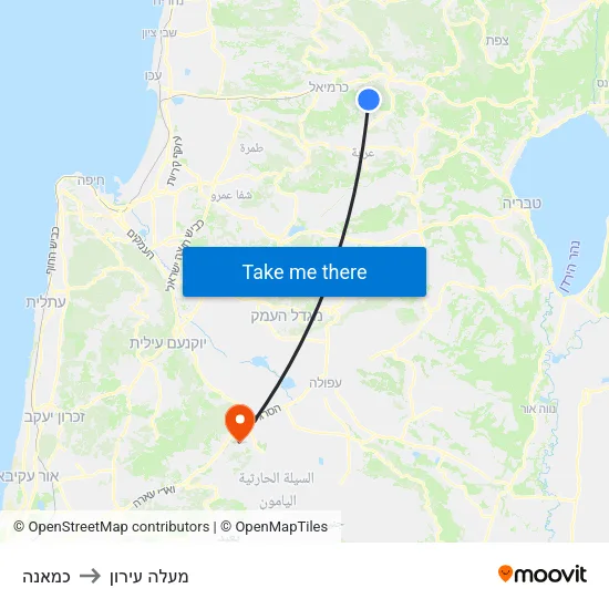כמאנה to מעלה עירון map