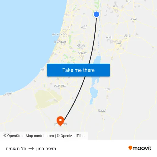 תל תאומים to מצפה רמון map