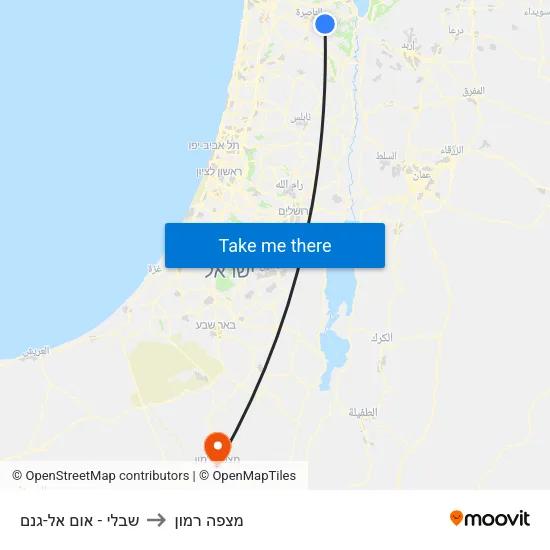 שבלי - אום אל-גנם to מצפה רמון map