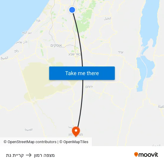 קריית גת to מצפה רמון map