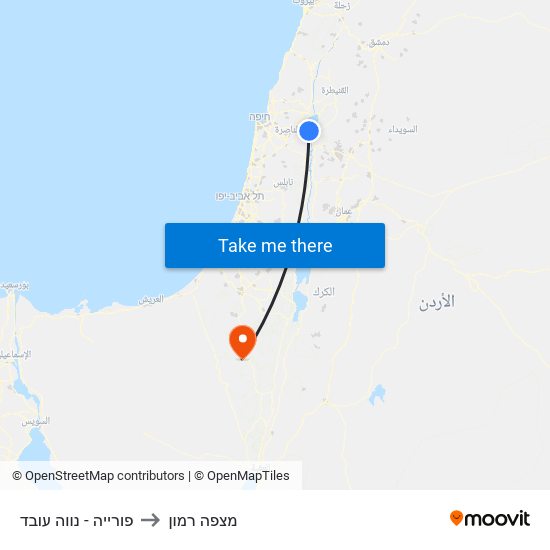 פורייה - נווה עובד to מצפה רמון map