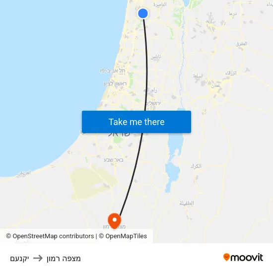 יקנעם to מצפה רמון map