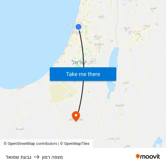 גבעת שמואל to מצפה רמון map