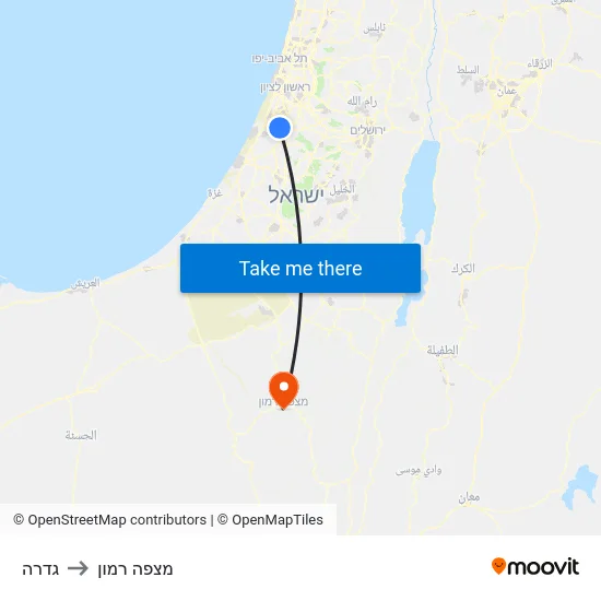 גדרה to מצפה רמון map