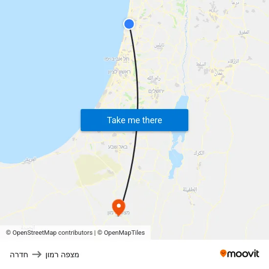 חדרה to מצפה רמון map