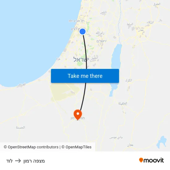 לוד to מצפה רמון map