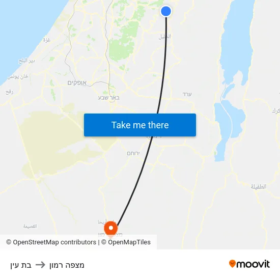 בת עין to מצפה רמון map
