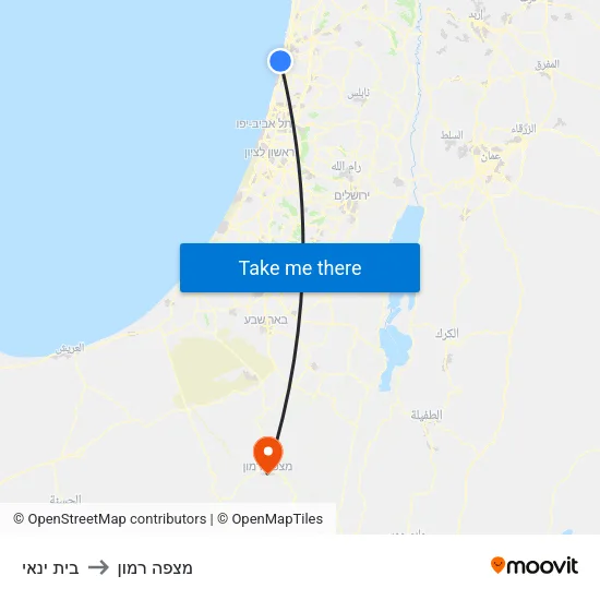 בית ינאי to מצפה רמון map