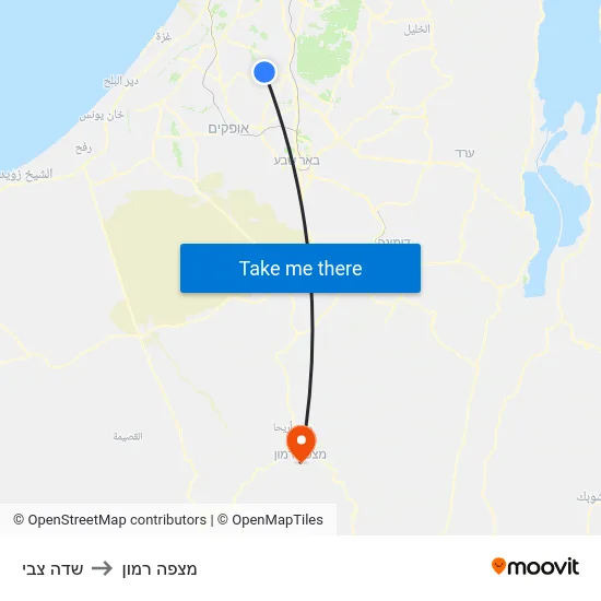 שדה צבי to מצפה רמון map