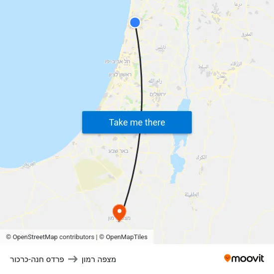פרדס חנה-כרכור to מצפה רמון map