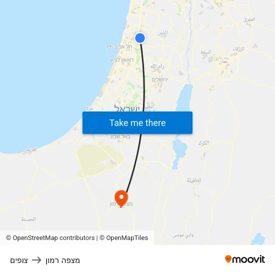 צופים to מצפה רמון map