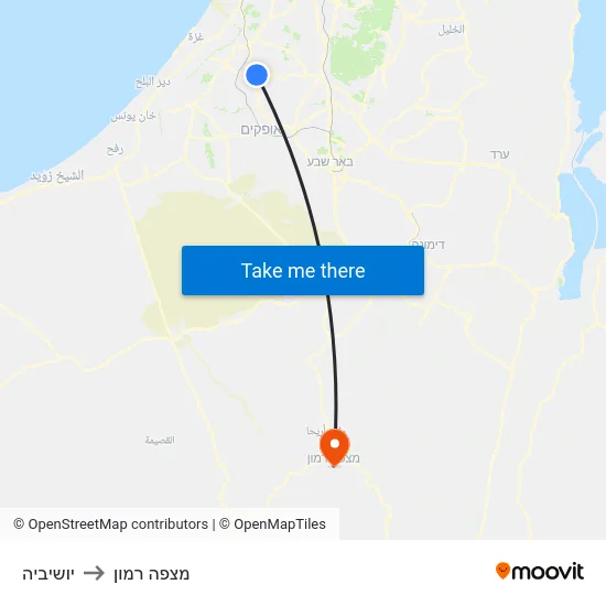 יושיביה to מצפה רמון map
