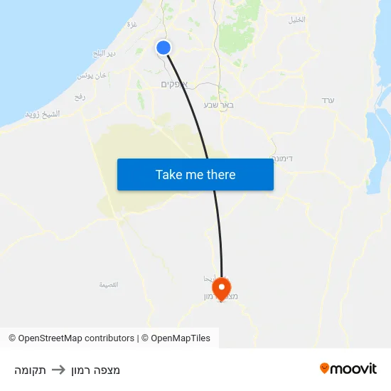 תקומה to מצפה רמון map