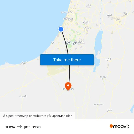 אשדוד to מצפה רמון map