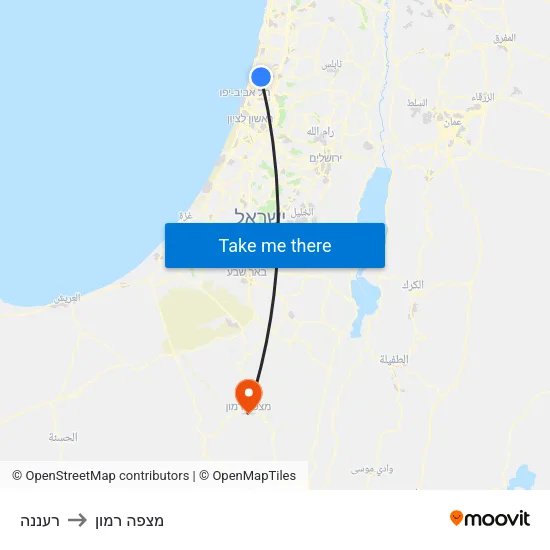 רעננה to מצפה רמון map