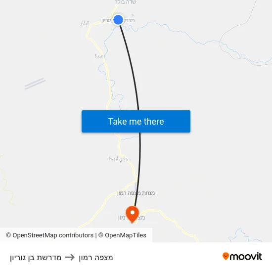 מדרשת בן גוריון to מצפה רמון map