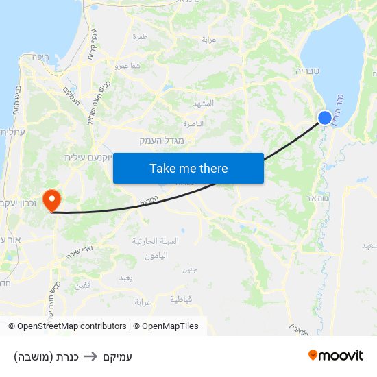 כנרת (מושבה) to עמיקם map