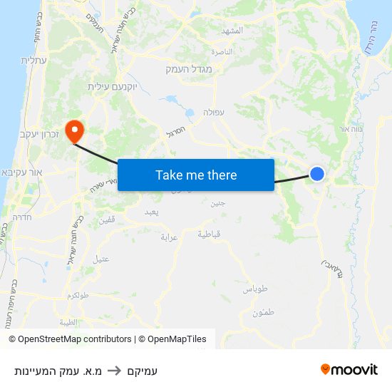 מ.א. עמק המעיינות to עמיקם map