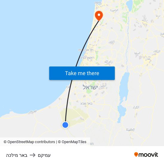 באר מילכה to עמיקם map