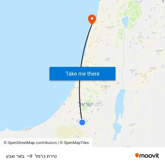 באר שבע to טירת כרמל map