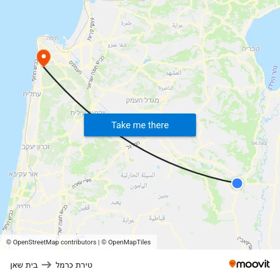 בית שאן to טירת כרמל map