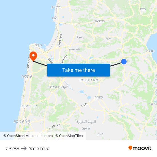 אילנייה to טירת כרמל map