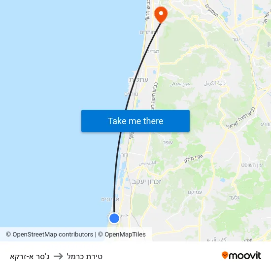 ג'סר א-זרקא to טירת כרמל map