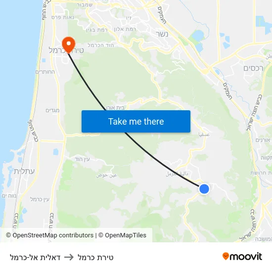 דאלית אל-כרמל to טירת כרמל map