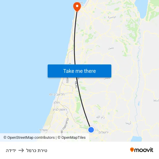 ידידה to טירת כרמל map